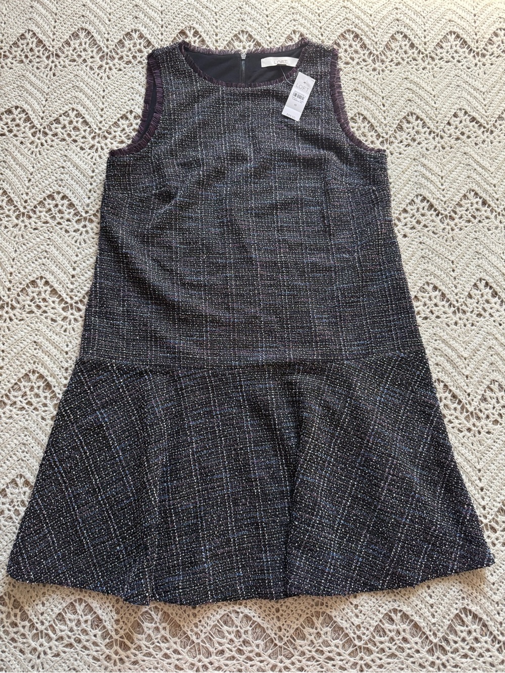 NWT LOFT Black and Purple Tweed Sleeveless Shift Dress Business Medium